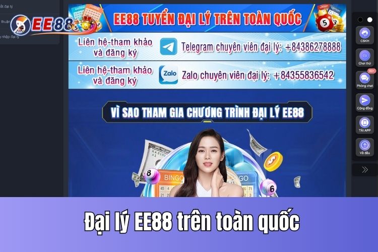 EE88 tuyển đại lý nhận hoa hồng trên toàn quốc cùng nhà cái