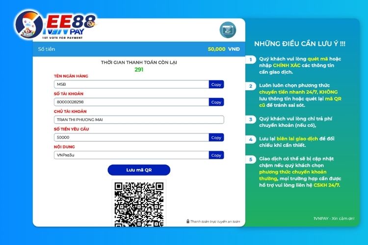 Thực hiện giao dịch 1VNPay nhanh chóng với thông tin được cung cấp