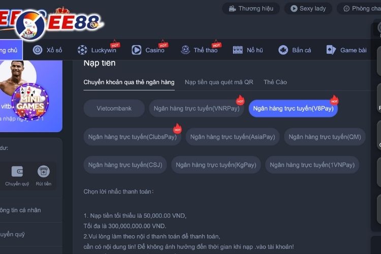 Nạp tiền EE88 qua V8Pay
