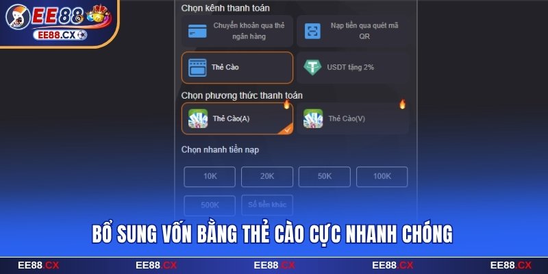 Bổ sung vốn bằng thẻ cào cực nhanh chóng