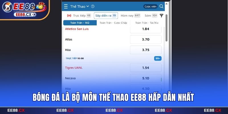 Bóng đá là bộ môn thể thao EE88 hấp dẫn nhất